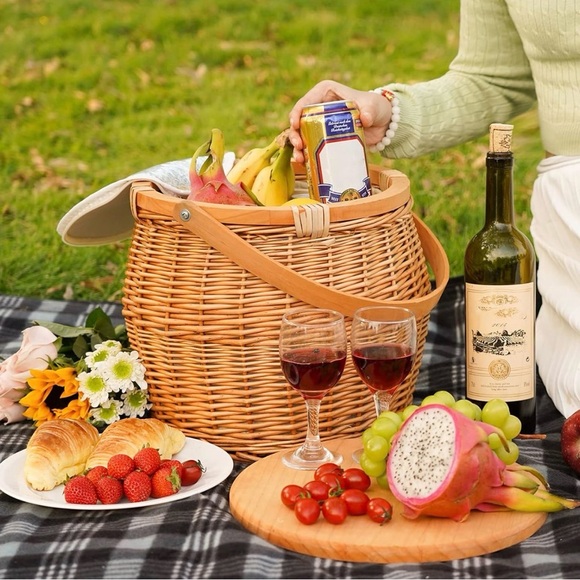 Target Other - New! Chic insulated wicker picnic basket cooler with wooden lid and handle